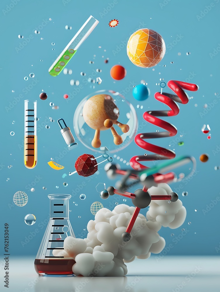 Poster falling 3d science object background