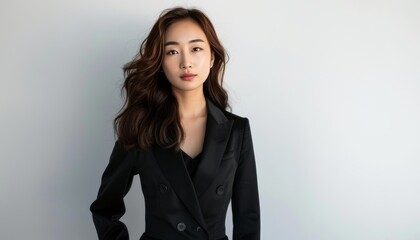 Professional Edge: Asian Model in a Sleek Business Suit