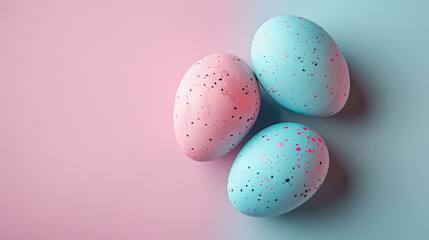  Easter eggs on blank background with pastel colours, leaving ample space for text.