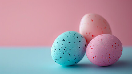  Easter eggs on blank background with pastel colours, leaving ample space for text.