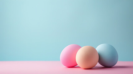  Easter eggs on blank background with pastel colours, leaving ample space for text.