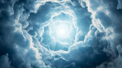 Abstract rotating majestic blue clouds and bright light - obrazy, fototapety, plakaty