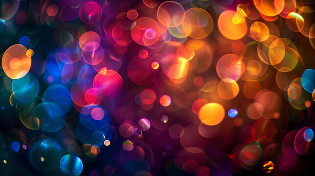 Multicolor bokeh, raining blurry lights background