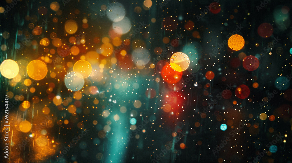 Wall mural Multicolor bokeh, raining blurry lights background