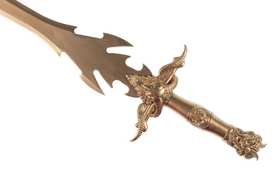 golden ornate sword isolated on white background
