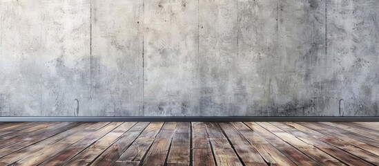 Empty room with wooden floor perspective pattern and texture, concrete wall background for design...