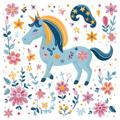 Whimsical unicorn and star pattern illustration ide
