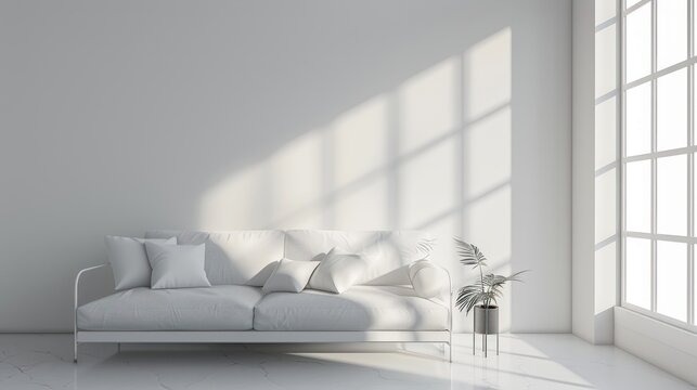 Beautiful interior bright and clean design with sofa isolated white background. AI generated image