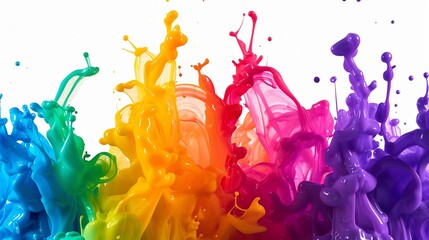rainbow color liquid ink splash isolated on white background, Abstract background