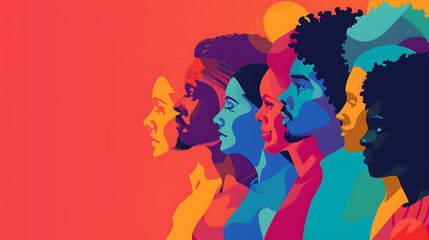Colorful Cohesion Profile View illustration of Diverse Individuals Against a Vibrant Backdrop, Generative AI - obrazy, fototapety, plakaty
