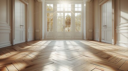 Fototapeta premium Beautiful room with beautiful laminate flooring. Generative AI.