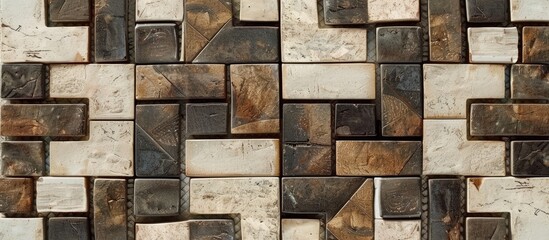 Ceramic tile design with brown square geometric cross pattern