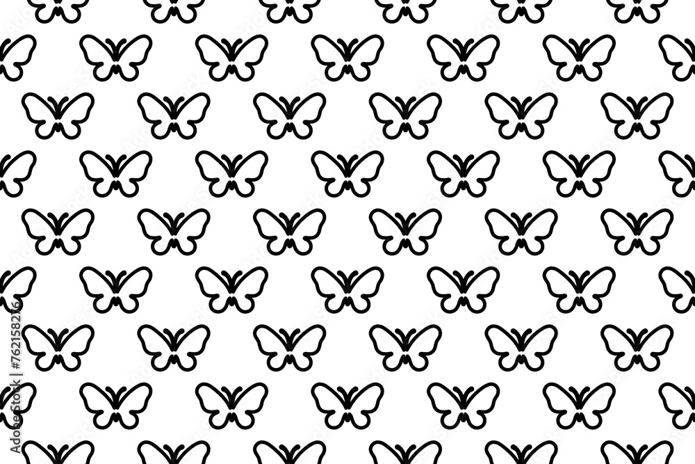 Poster seamless pattern completely filled with outlines of butterfly symbols. elements are evenly spaced. i