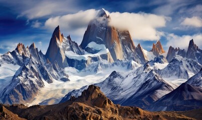 Obraz premium Crisp snowy mountain peaks on the horizon