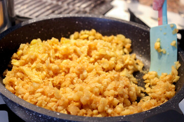 Sweet dough apple pie preparation in the kitchen close up view