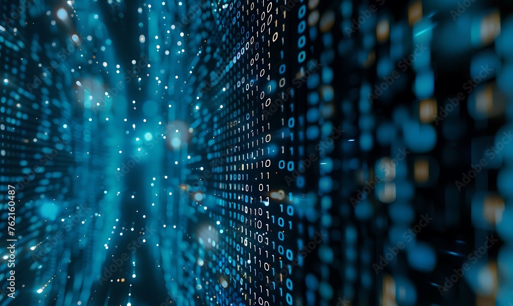 Poster blue binary code display: a digital visualization