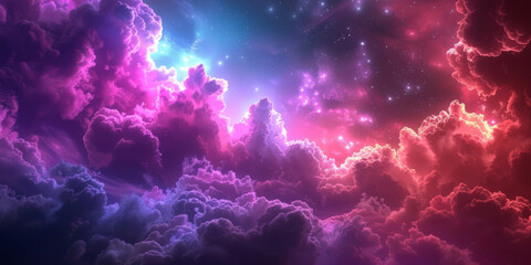 colorful clouds with neon color , Colorful neon sky banner, pink , purple, red , blue clouds - obrazy, fototapety, plakaty