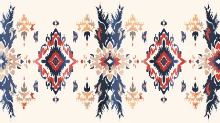 Photo sur Plexiglas Style bohème Oriental ikat seamless pattern design for background, carpet, wallpaper, clothing, wrapping, Batik, fabric, modern illustration, embroidery style.