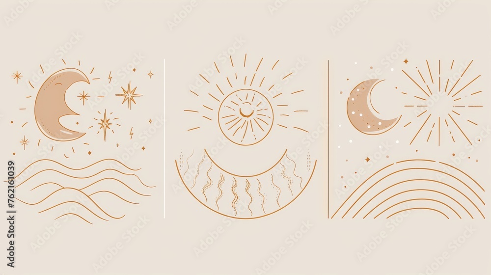 Aufkleber this set contains modern bohemian symbols. boho linear ornaments and symbols in a trendy minimal sty