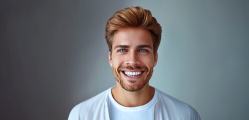 close up portrait of handsome successful happy and attractive man with grey hair and a beard looking at the camera. displaying vibrant health with great tan skin and white teeth. Generative ai - obrazy, fototapety, plakaty