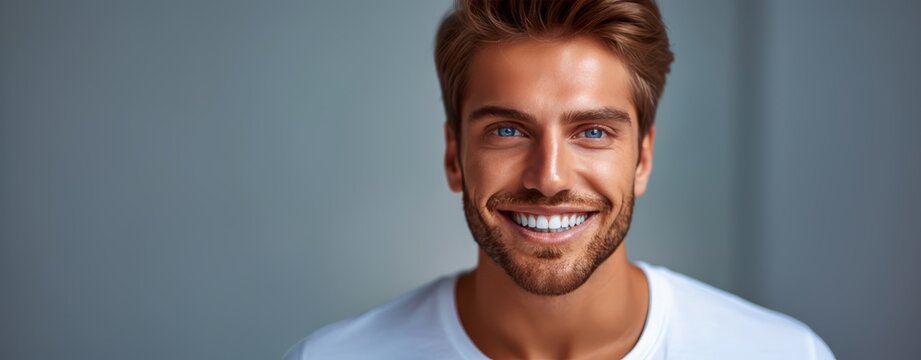 close up portrait of handsome successful happy and attractive man with grey hair and a beard looking at the camera. displaying vibrant health with great tan skin and white teeth. Generative ai