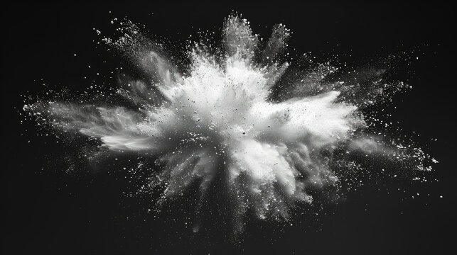 Abstract white powder explosion isolated on black background