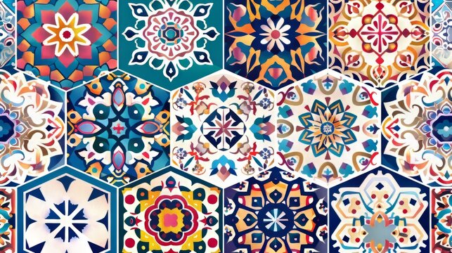 Oriental tile seamless pattern. Floral patchwork background. Bohemian style Mandala. Rich floral decoration. An unusual flourish print. Moroccan motif.