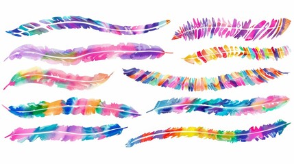 A set of tie dye art brushes. Print in the Shibori style. A ribbon ornament, ribbon or border, ethnic jewelry. Fashion embroidery for women's clothing. Fabric elements of batik.