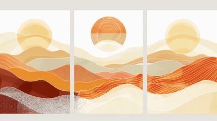 Modern sun print bohemian art work geometric abstract sunset print