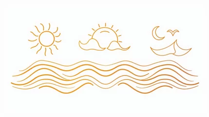 Fototapete Berge An illustration collection of sun, sea, and waves. Editable modern illustration for websites, stickers, tattoos, and icons