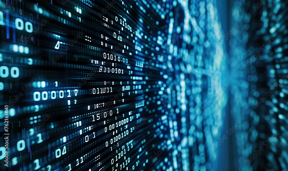 Poster blue binary code display: a digital visualization