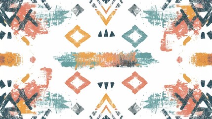 Colorful tribal modern seamless pattern with grunge texture. Aztec abstract geometric art. Background for wallpaper, cloth design, fabric, tissue, textiles.