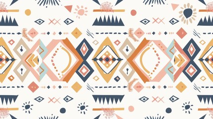 An ethnic hipster backdrop with Navajo tribal color tribal patterns and abstract geometric art. Wallpaper, cloth design, fabric, paper, cover, textile, weave, wrapping.