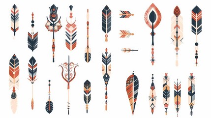 Bohemian arrows. Tribal arrows. Set of Indian style arrows. Modern collection. - obrazy, fototapety, plakaty