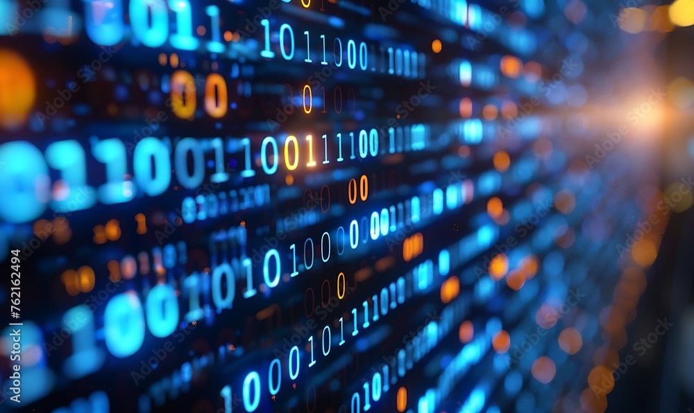 Poster blue binary code display: a digital visualization