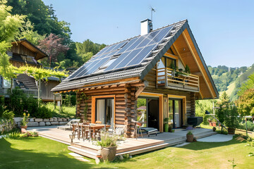 Naklejka premium Rustikales Holzhaus: Idyllisches Blockhaus in natürlicher Umgebung