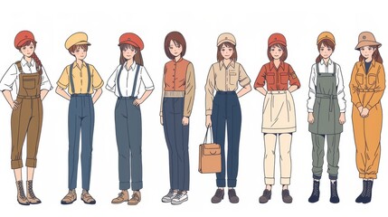 Female job uniform character set modern illustration flat design