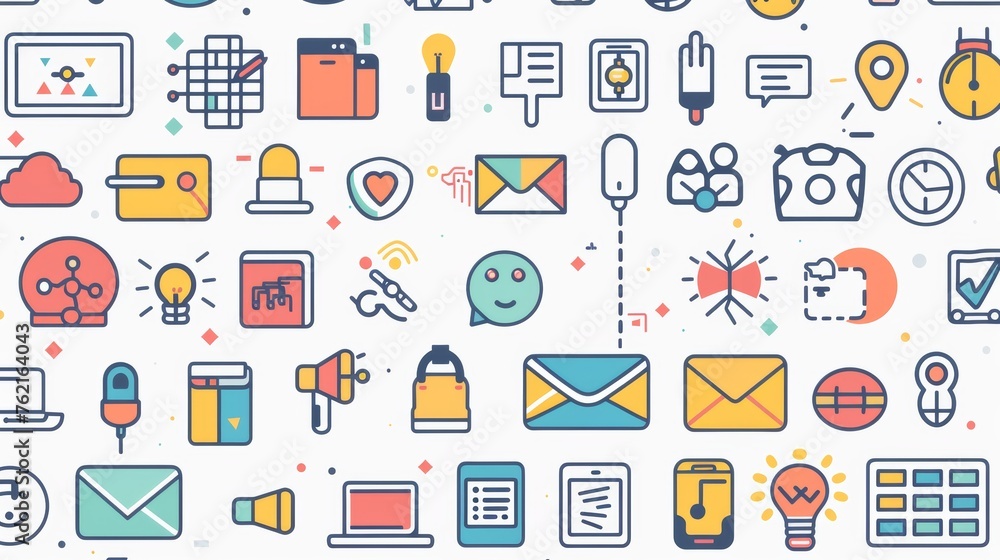 Poster a simple set of color network icons with a pattern background layout. minimal and flat design style 