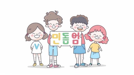 Stylish flat design style minimal modern illustration of cute children holding Korean alphabet.