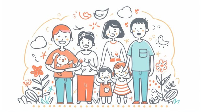 A flat illustration of a happy family character