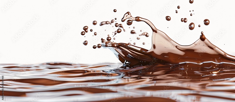 Poster a drop of chocolate is dripping into a pool of water, creating a mesmerizing swirl of liquid. the co