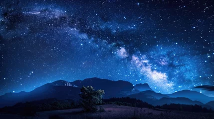 Deurstickers Amazing Panorama blue night sky milky way and star on dark background.Universe filled with stars, nebula and galaxy with noise and grain.Photo by long exposure and select white balance.selection focus © Anwar
