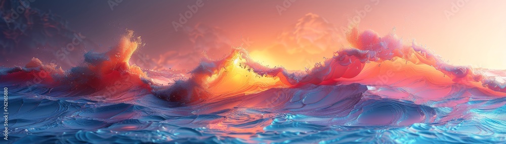 Aufkleber creative concept of a digital landscape morphing into abstract patterns, fluid and dynamic
