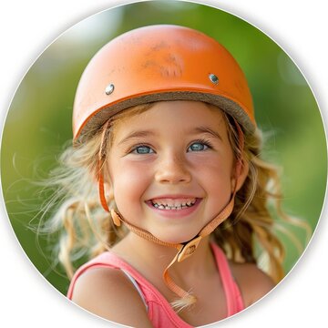 Portrait Happy Child Wearing Bicycle Helmet On White Background, Illustrations Images