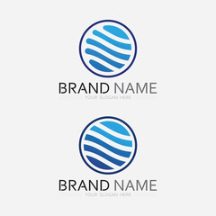 wave and water Isolated round shape logo Blue color logotype Flowing water image. Sea, ocean, river surface