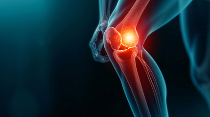 A knee with a red and swollen joint. The knee is in a cartoonish style drawing