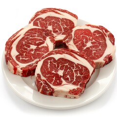 Obraz premium Raw Fresh Beef Meat Slices On White Background, Illustrations Images