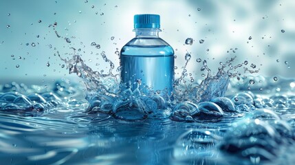 The mouthwash bottle is splashed in water on a modern realistic brand poster showcasing cosmetic products for dental care and mouth rinses for tooth protection. The banner is an advertising backdrop, - obrazy, fototapety, plakaty