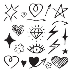 Marker line, ink symbols,  hand drawn black color elements. Realistic Rough Black Marker Brush Ink Line Stroke Set Isolated Collection. Grunge Paper Texture. Swift crossed and wavy underlines