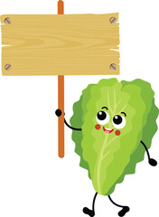 Funny lettuce mascot holding a wooden sign - 762168471